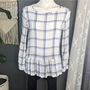 LOFT Long Sleeve Blouse Peplum Stripes Small